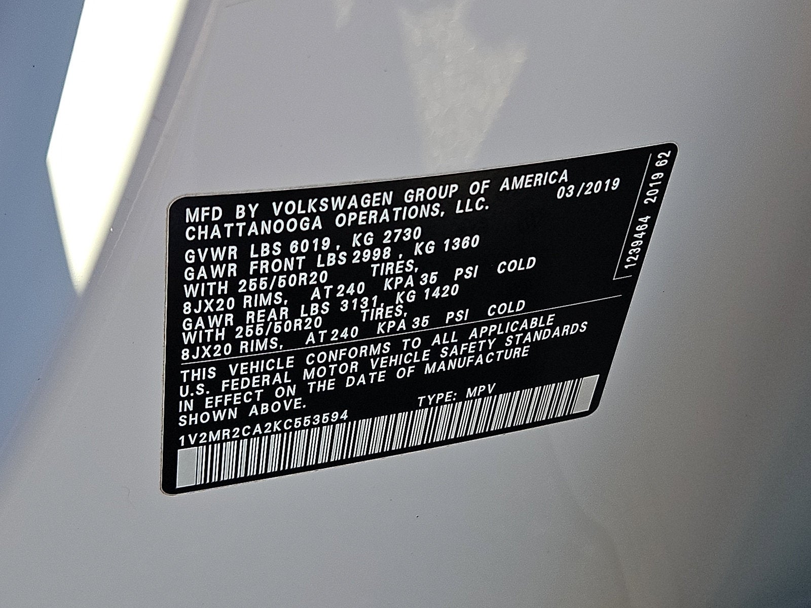 2019 Volkswagen Atlas 3.6L V6 SEL