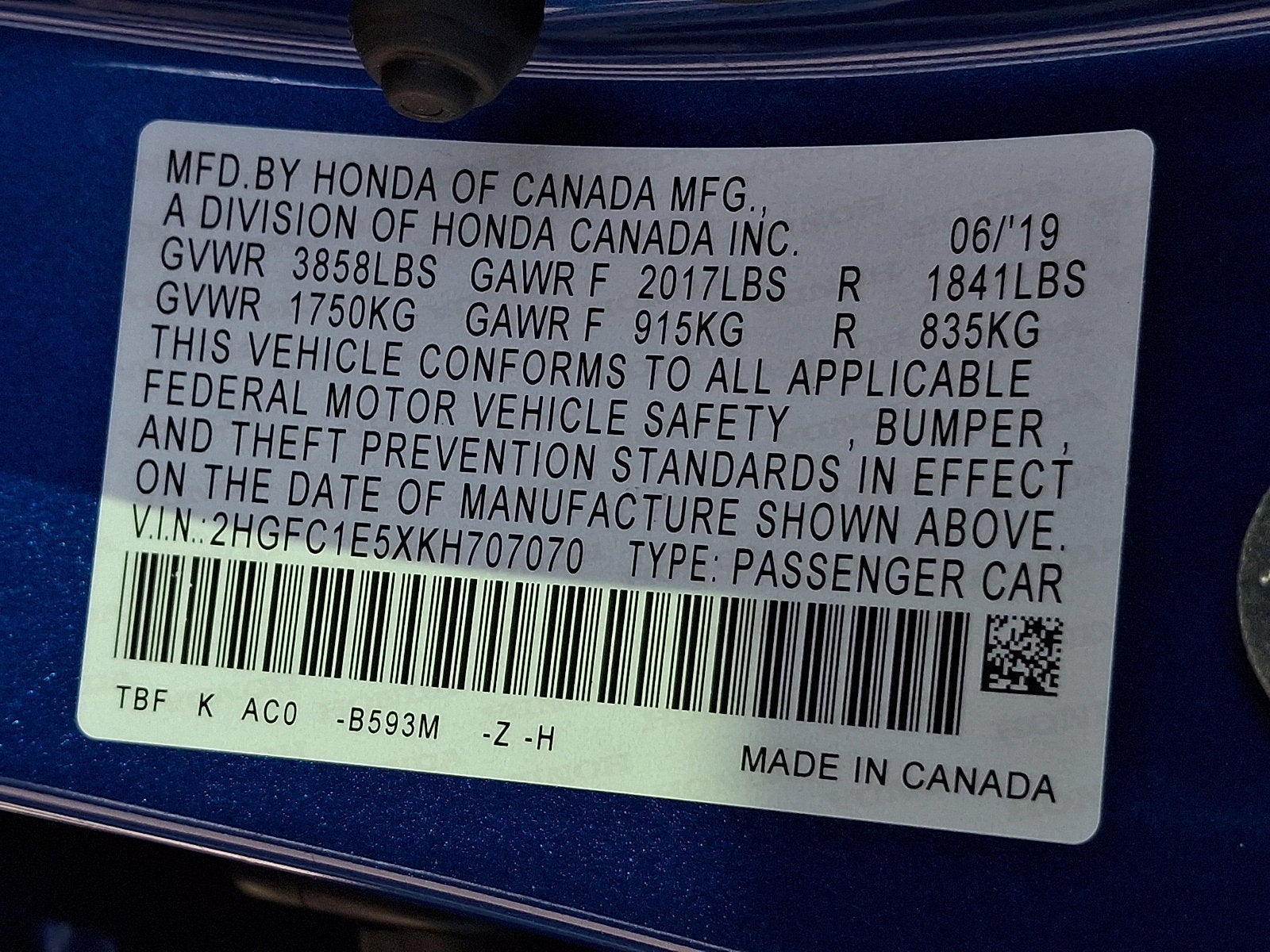 2019 Honda Civic Manual